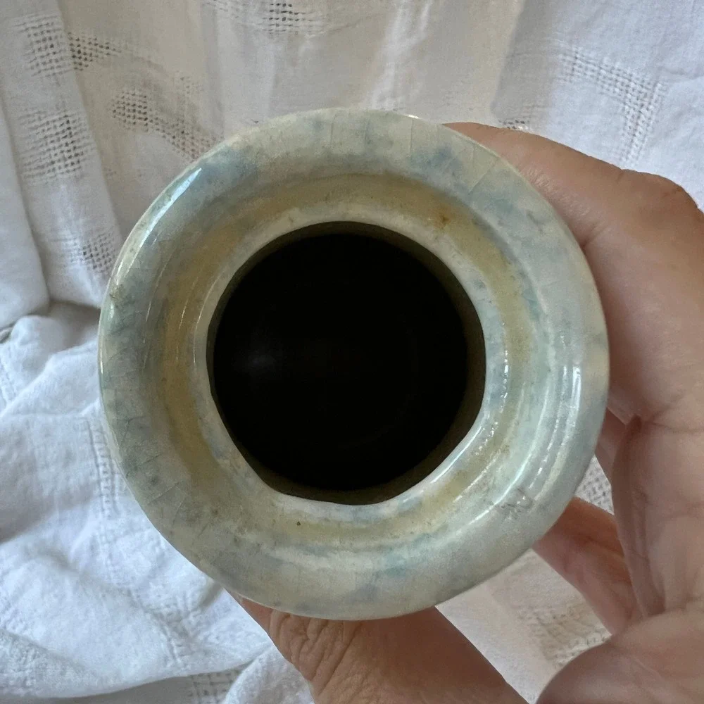 Vintage 80s Hand Painted Ceramic Milk Bottle Vase Cottage Country Barn Folk Art